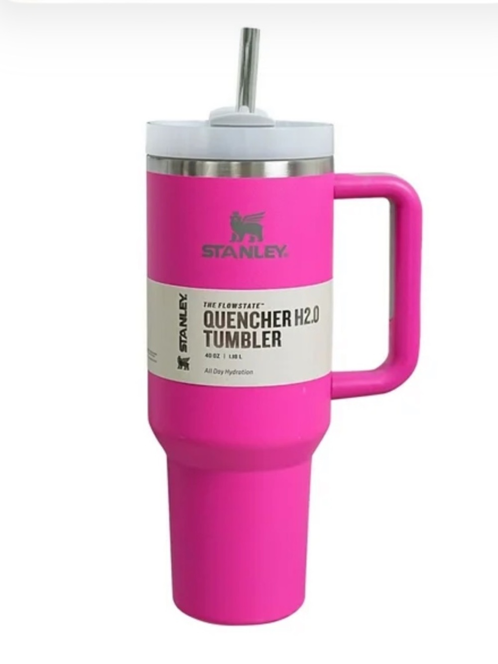 Stanley Quencher H20 40 OZ Fuchsia Travel Tumbler with Handle and Straw